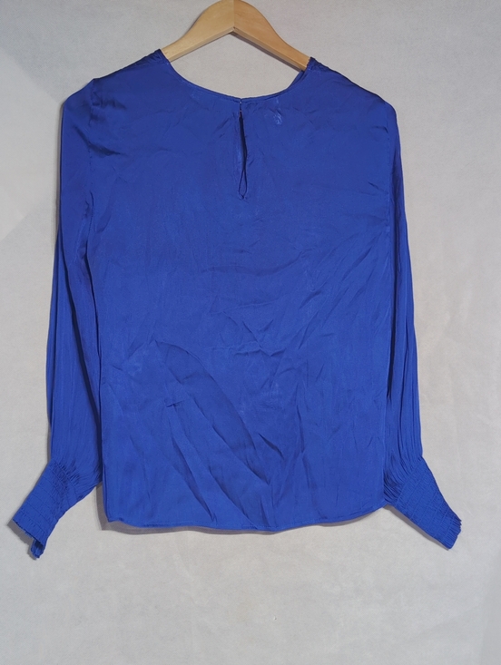Banana Republic Sz L P Cobalt Blue Long-Sleeve Pleated-Sleeve Blouse - Picture 4 of 8